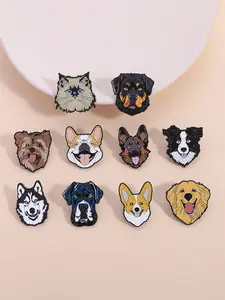 10Pcs Cute Vintage Pet Head Pin Set, Zinc Alloy Enamel Material, German Shepherd Golden Retriever Cat Design, Unisex Pet Theme Badge Collection