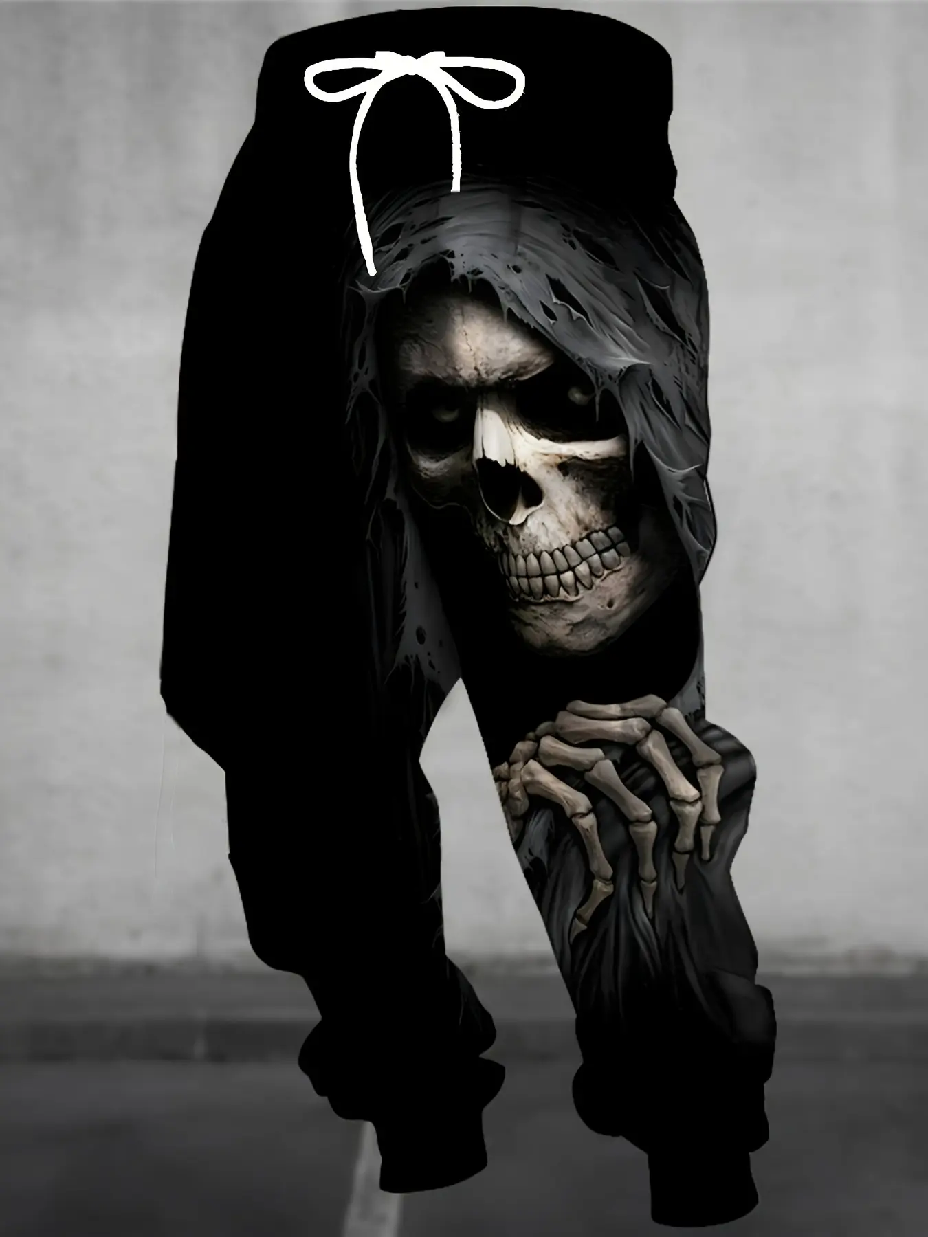 Dark Skull Reaper Print Cuffed Slim Fit Sweatpants, Street-Style