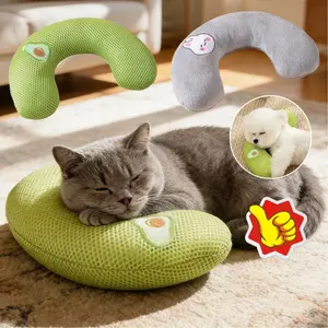 1pc U-shaped pet dog pillow, soft plush neck support cushion, comfortable bed pillow for autumn and winter use, helps relieve neck pressure, Kitty