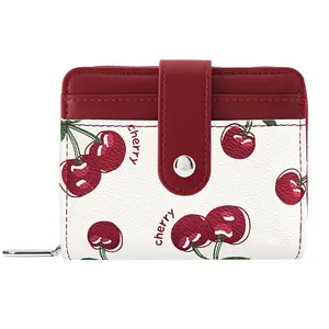 Cute Fruit Prints Wallet Blueberry Strawberry Cherry Grape Blackberry Wallet with Credit Card Slot Zipper Coin Pocket for Women Girls