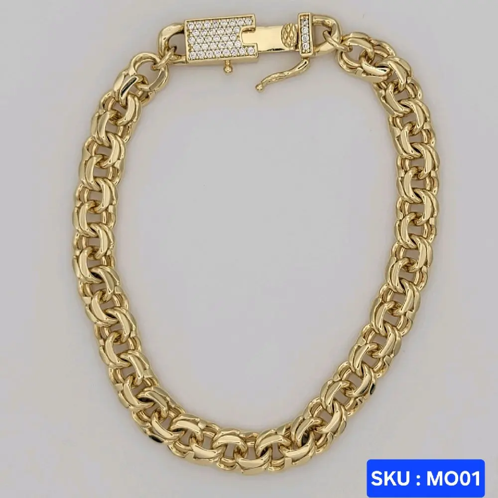 Beautiful Bracelet with Clear Stone 8, 7.5 and 7 Inches 8mm wide Laminated Gold Jewelry  Elegant Fashion Accessory SKU : MO01