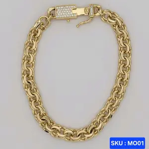 Beautiful Bracelet with Clear Stone  8 Inches 8mm wide Laminated Gold Jewelry  Elegant Fashion Accessory SKU : MO01