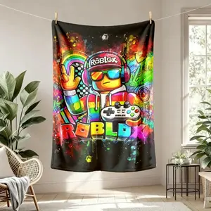 Roblox Graffiti Theme Large Flannel Blanket, Soft Lightweight Warm All Season Throw for Bed Sofa Office Camping Travel, Spring Gift for Adults and Children, Kid-Friendly Gaming Room Decor