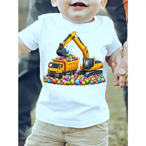 Easter WML Boy Creative Trend Excavator Egg Print Fashion Casual Spring Summer Round Neck T-Shirt