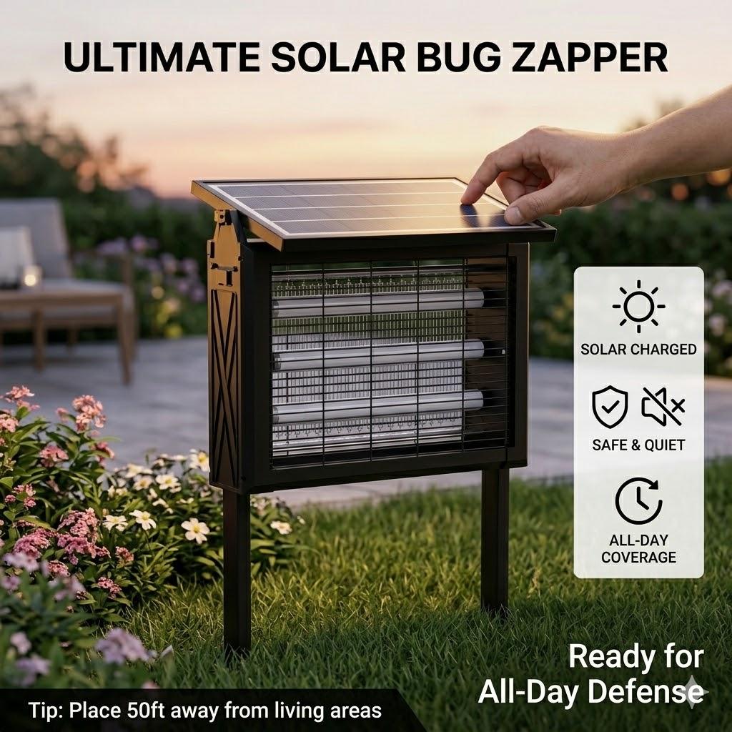 Solar Powered Bug Zapper Outdoor, 4500V High Voltage Electric Mosquito Killer, Wireless Portable Insect Trap with Light Sensor, Fly & Moth Killer for Backyard, Patio, Garden & Camping