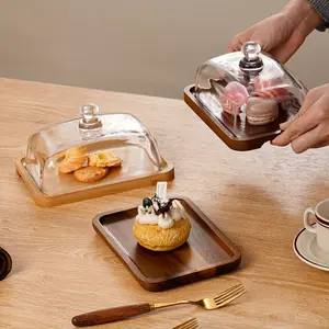 [Wooden Cheese Box] Wooden 1pc Cheese Box with Glass Lid | Butter And Cheese Storage Container, Dessert Plate, Cake Display Stand, Kitchen Supplies