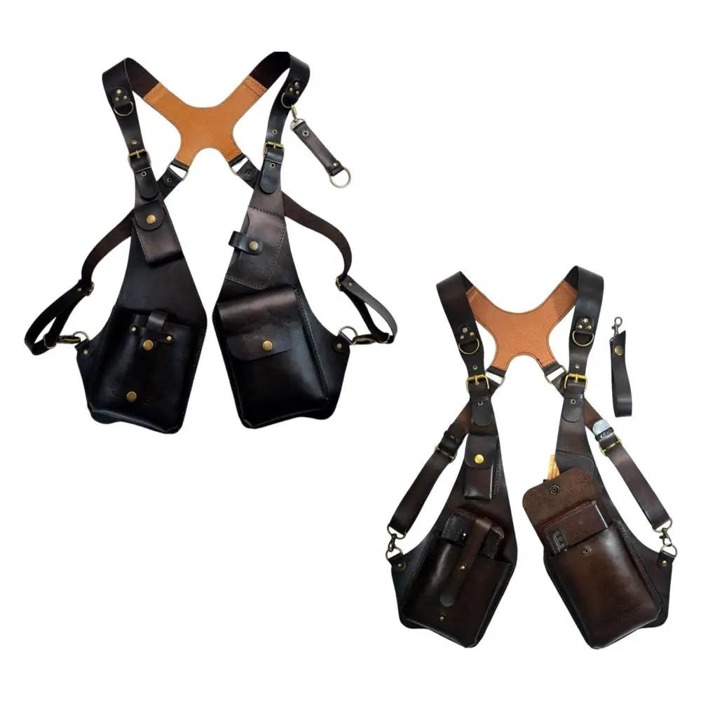 Men's Steampunk Shoulder Harness Bag, PU Leather Outdoor Casual Belt Bag with Double Straps & Metal Buckle Lock, Anti-Theft Underarm Rig, Bum Bag, Belt Pouch