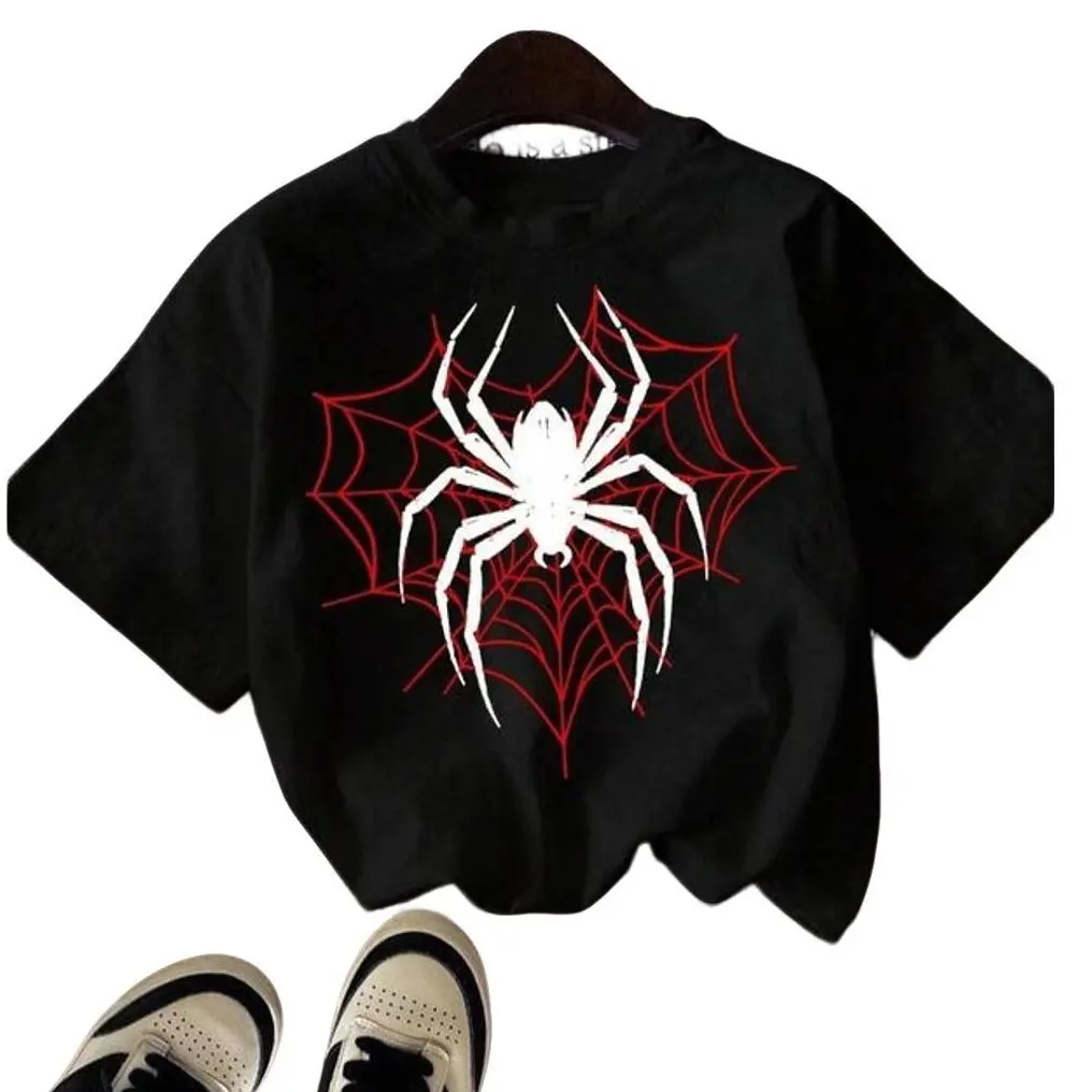 Gothic Spider Web T-Shirt for Men, Casual Streetwear Top with Crewneck, Vintage Inspired Short Sleeve Graphic Tee, Tshirt, Menswear, Men's T Shirts, Cotton, Crew Neck