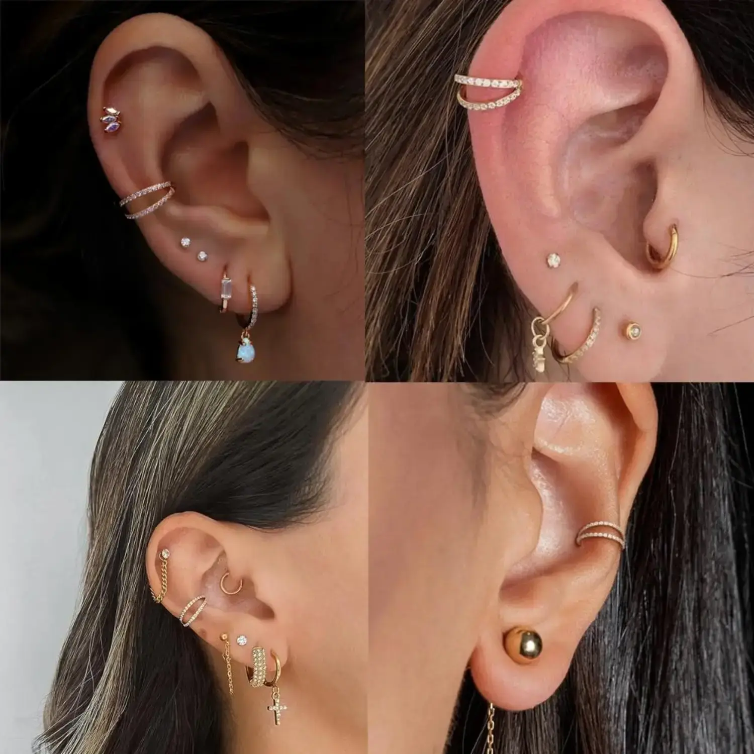 G23 titanium earrings 16G 18G double diaphragm tragus spiral cartilage conch earrings, suitable for women to wear G23 titanium earrings 16G 18G double diaphragm tragus spiral cartilage conch earrings, suitable for women to wear