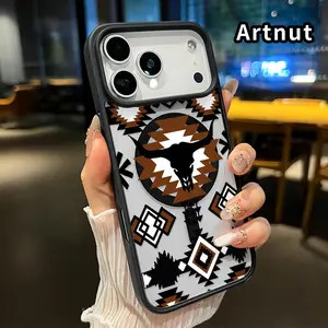 Compatible with iPhone 17 Pro Max 16 Plus 15 14 13 12 11 XR Air E Magnetic Case Retro Western Cowboy Acrylic Transparent Four Corner Shock-absorbing Airbag Smartphone Cover for Boy