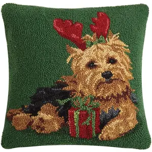 Peking Handicraft Christmas Yorkshire Terrier Hook Pillow, 16X16