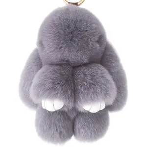 Real Rex Rabbit Fur Plush Doll Little Bunny Car Keychain Pendant Mini Lop-Eared Rabbit Bag Plush Decoration Rabbit 13cm Small Size