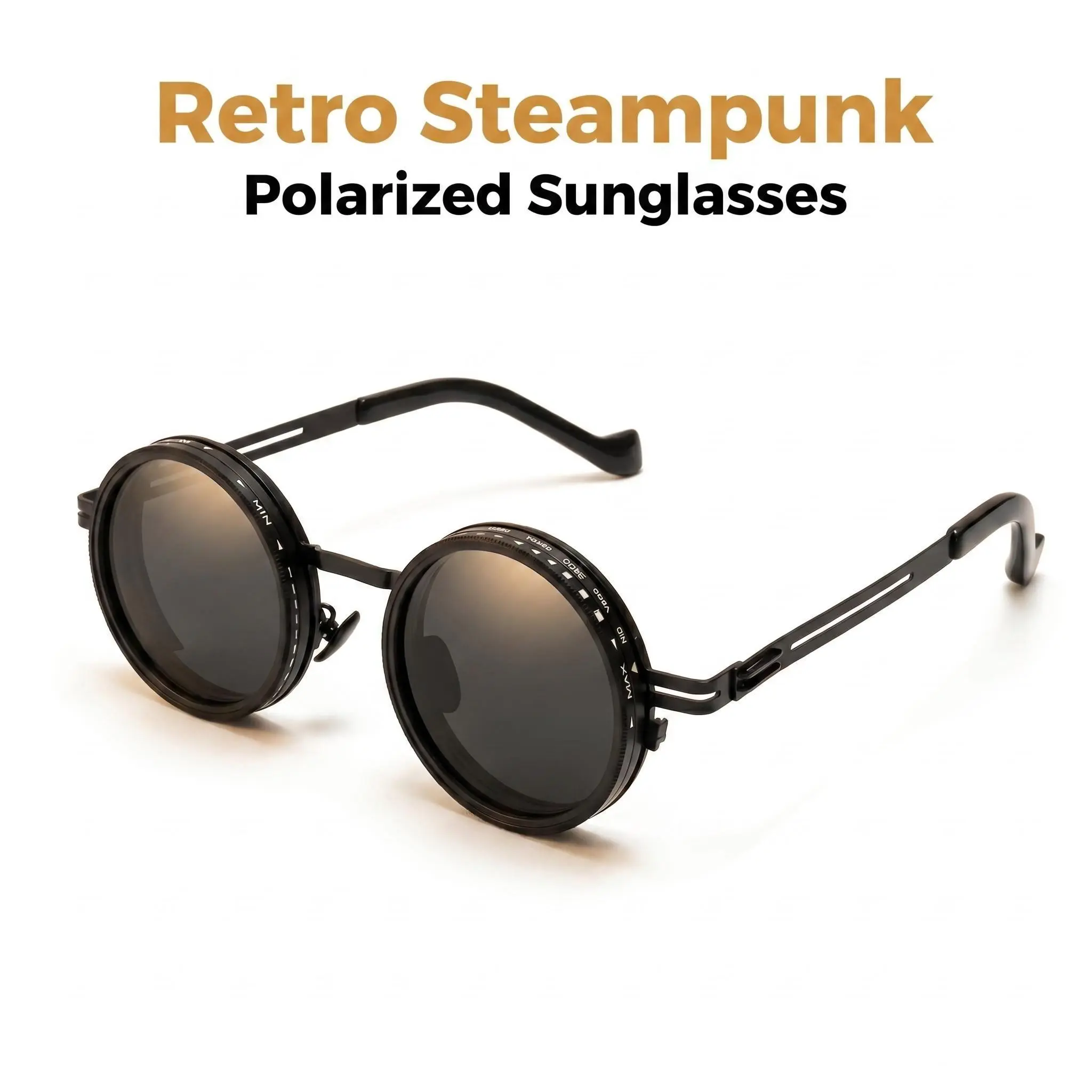 KIDGENIUS Men's Polarized Round Sunglasses - ND9 Adjustable Dimming, UV400 Protection, Retro Steampunk Eyewear Fashion, 143mm Frame Width, 23mm Nose Bridge Distance, Single Beam, Fishing Outdoor Shades, Adjustable Fit, Driving, 5Mm Lens Height