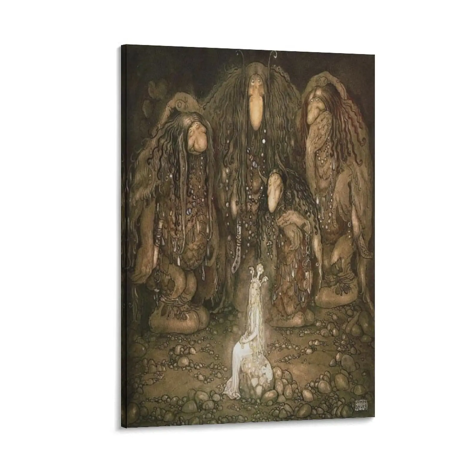 Fairy Tale Illustration Four Trolls And The Princess by John Bauer Poster Poster Canvas Wall Art For Bedroom Decor Bar Office Room Decor Gift