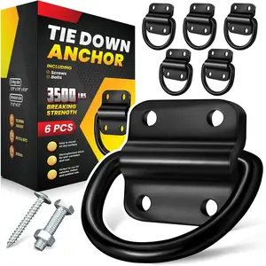 6 count Heavy Duty Steel D Rings Tie Down Anchors, Ultra Durable 3500 Pound Breaking Strength Surface Mount Hooks Securing Cargo for Trailer,  Bed, with Screws &