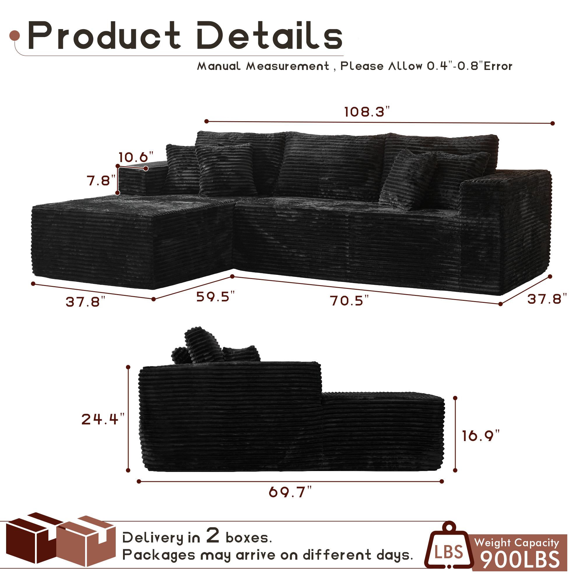 OOSWIFT L/U-shaped Modular Sectional Sofa, Compressed Corduroy Fabric, Modern Style Living Room Sofa Bed, Space-Saving Recliner Design - Convertible Corduroy Sectional Sofa