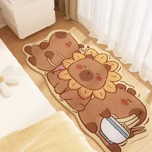 Cute Kapibala style carpet bedroom decoration bedside carpet fluffy soft plush floor mat home thickened living room non-slip carpet irregular washable lounge carpet