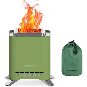 2-in-1  Fire Pit with Pot Bracket & Carry Bag, Portable Camping Stove,   Mini Tabletop Fireplace for Patio Backyard RV Tailgating, Green 7.8", #FP051