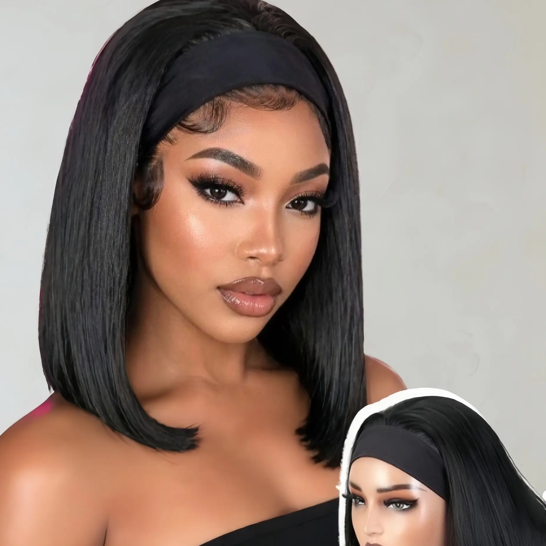 YAKI Straight Headband Wig Layered Half Wigs Synthetic Hair for Women  Bob Wig Glueless Beginner Friendly Natural Looking Heat resistant fiber Synthetic Hair for Daily Wear For  Black Women