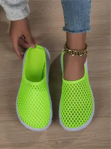 Women's Platform Mule Sneakers Backless Slip On Walking Shoes Breathable Fly Woven Fabric Non Slip Outdoor Casual Shoes