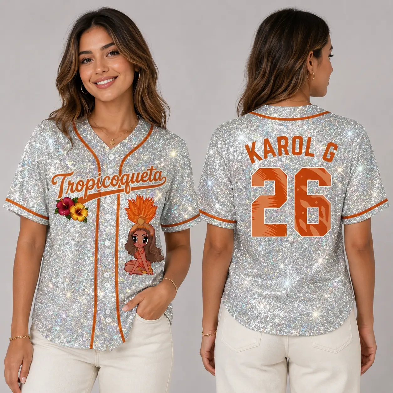 Tropical Theme Baseball Jersey, 2026 Tropical Floral Button-Up Shirt, Latin Music Concert Fan Outfit