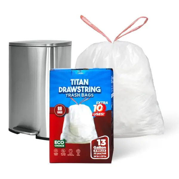 TP Plastic 13 Gallon Drawstring Trash Bags - 88 Count, White, Unscented | Tall Kitchen Garbage Bags, Heavy-Duty & Leak-Proof