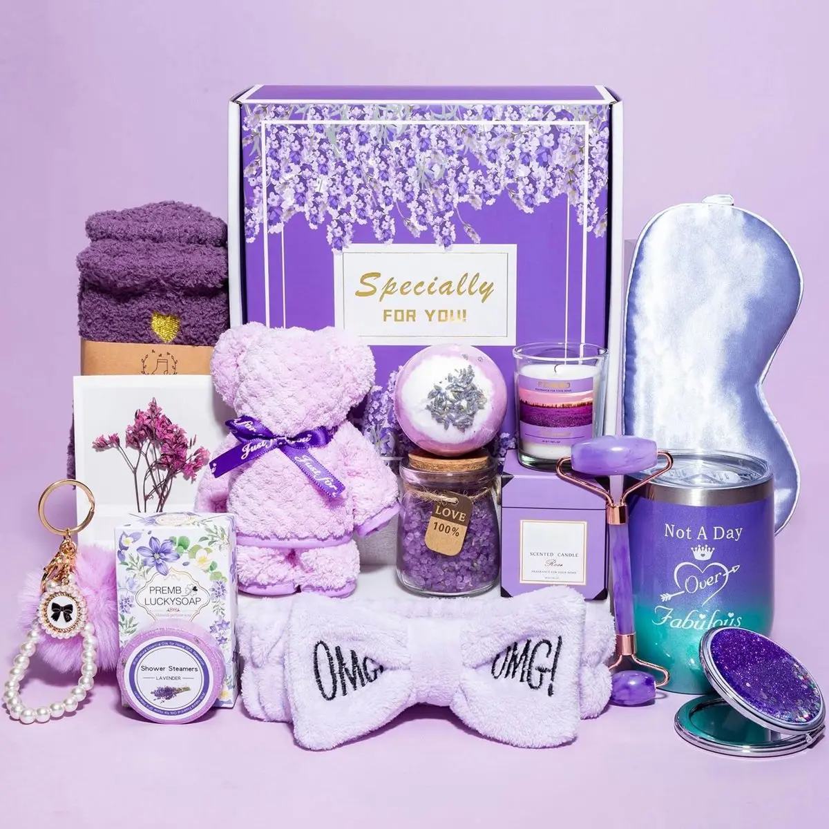 Birthday Gifts for Women,Gifts for Her Purple Gifts Basket for Women Lavender Relaxing Gift Set Self Care Package Unique Female Gift Ideas Birthday Presents Female Friendship Gifts Christmas Gifts