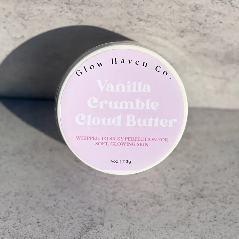 Glow Haven Co. Vanilla Crumble Emulsified Body Butter - 120ml, Moisturizing Body Butter for Dry Skin, Handmade with Shea & Mango Butters, Allergy-Friendly, Silky Texture Bright Cream