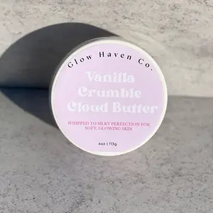 Glow Haven Co. Vanilla Crumble Emulsified Body Butter - 120ml, Moisturizing Body Butter for Dry Skin, Handmade with Shea & Mango Butters, Allergy-Friendly, Silky Texture Bright Cream