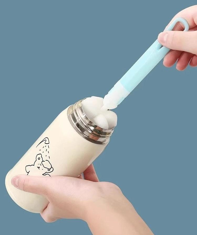 MINISO Long Reach Handle Bottle Brush - Soft Bristle Cleaning Tool with Detachable Sponge Head, Non-Scratch, Comfortable Grip, Multi-Purpose for Insulated Mugs, Bottles, Kitchen Use