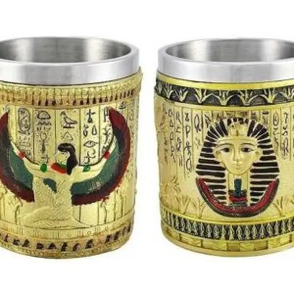 Egyptian-Themed Painted Drinkware Set - Pharaoh King Tut, Goddess Isis Coffee Mugs & Beer Tankards for Drink Use