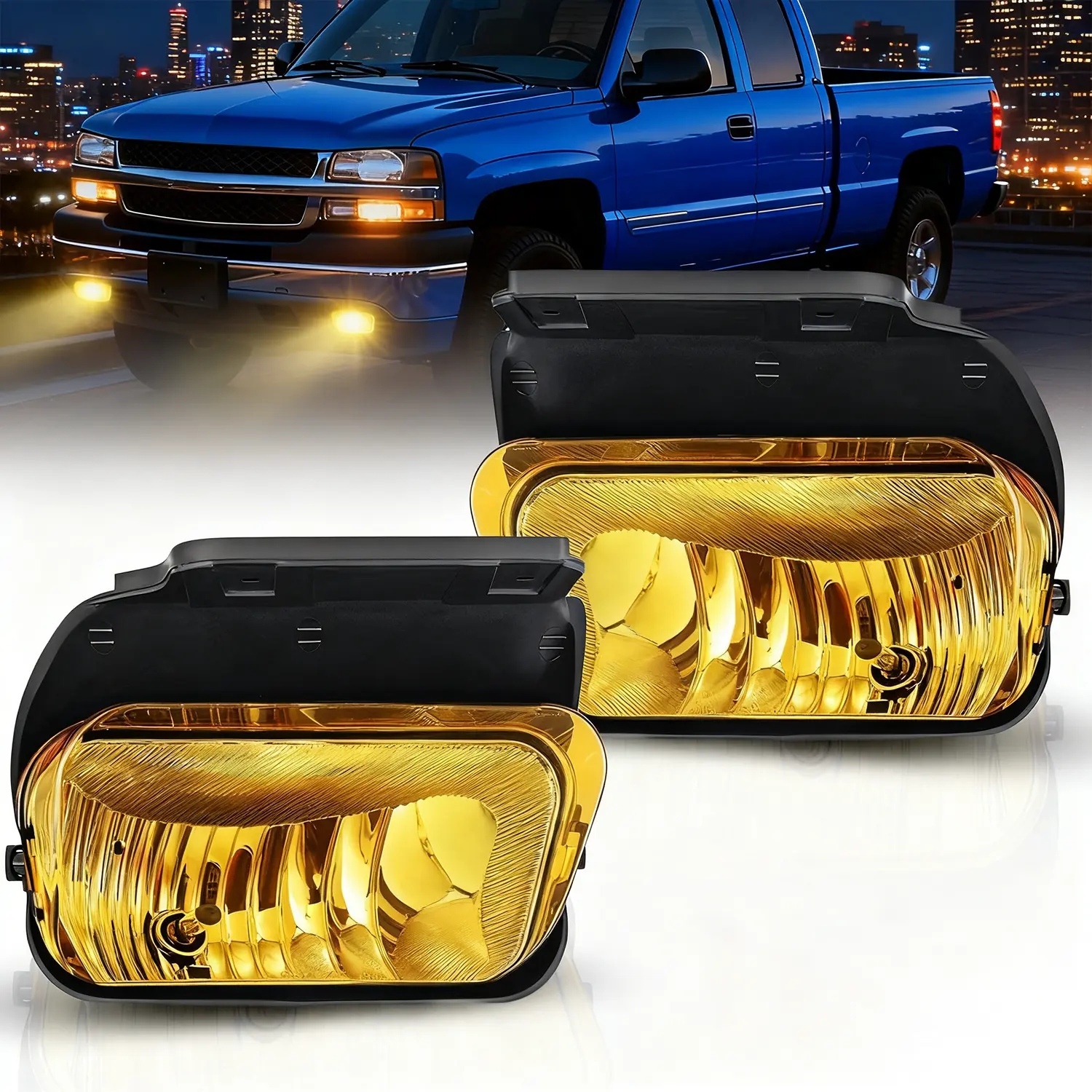 Nilight Fog Light Assembly Compatible with 2002 2003 2004 2005 2006 2007 Chevy Silverado 1500 2500 3500 2002-2006 Avalanche w/o Body Cladding with H10 Halogen Bulbs Amber Lens, Car Light, Auxiliary Lights Led Brake