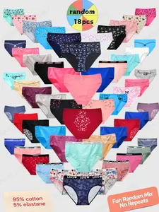 18pcs/pack Randomly Assorted Cotton Plus Size Briefs Panties for Women Comfortable & Soft Assorted Colors