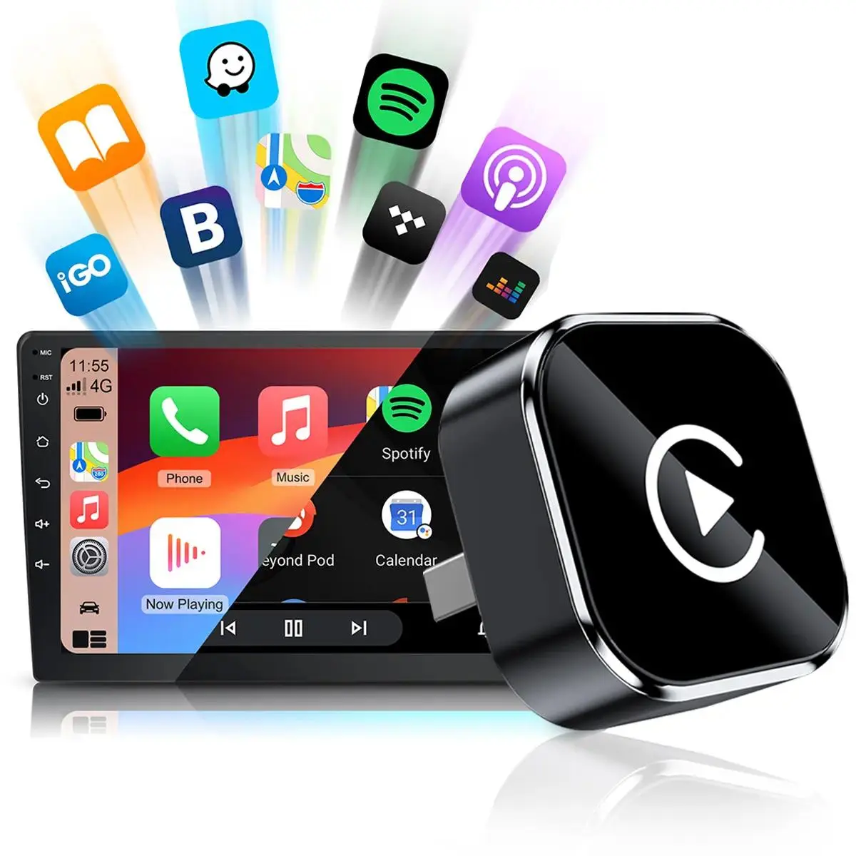 Wireless CarPlay Converter - Multifunctional USB Car Charger Adapter 2026, Fast Connection, Hands-Free Calling for iPhone/Android Devices, Multifunctional Charger