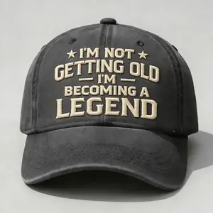 "I'm Not Getting Old I'm Becoming A Legend" Embroidered Unisex Vintage Washed Dad Cap - Embroidery Adjustable, Funny Comedy, Lettering, Bold Graphic, Custom Slogan Fashion Accessory Gift For Adults, Embroidery Adjustable Hat, Funny Comedy Hat