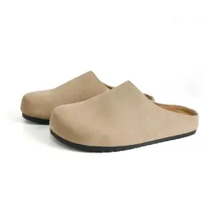 EVELLYHOOTD Women's French Style Genuine Suede barefoot Slip on Round Toe Cork Footbed Clogs Fashion Suede Potato Shoes Outdoor Vintage Comfort Walking Shoes Slippers Classic Footwear