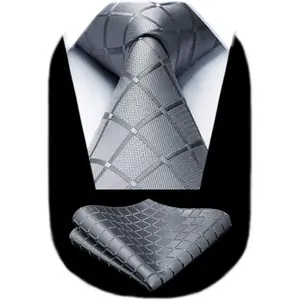 Plaid Checkered Tie Handkerchief Woven Classic Formal Men's Necktie & Pocket Square Set