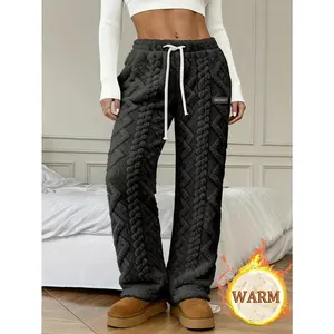 Women's Winter -Lined Casual Pants, Jacquard Fabric, Drawstring Waist, Suitable for Winter Home and Outdoor Wear（gift）