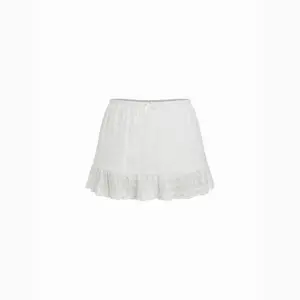 Cider Cotton-blend Low Rise Textured Bowknot Ruffle Hem Mini Skirt