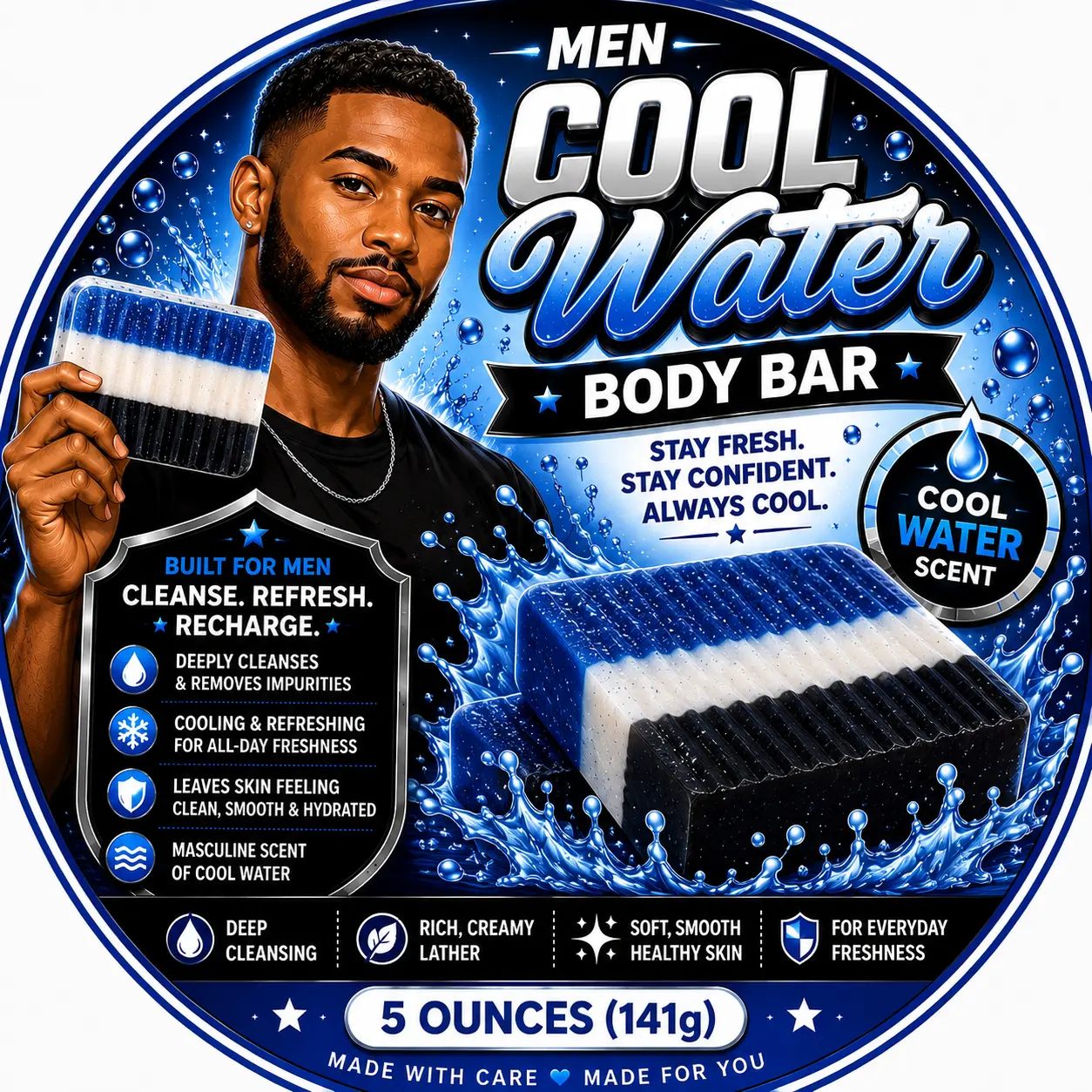 🌊🧼 Men’s Cool Water Soap Bar