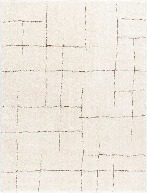 Livabliss FEU2310-71010 Durable Freud Machine-Woven Turkey Rectangular Indoor Area Rug, 7' 10" X 10'", Ivory & Brown Abstract Line-Art Geometric Pattern Statement Piece