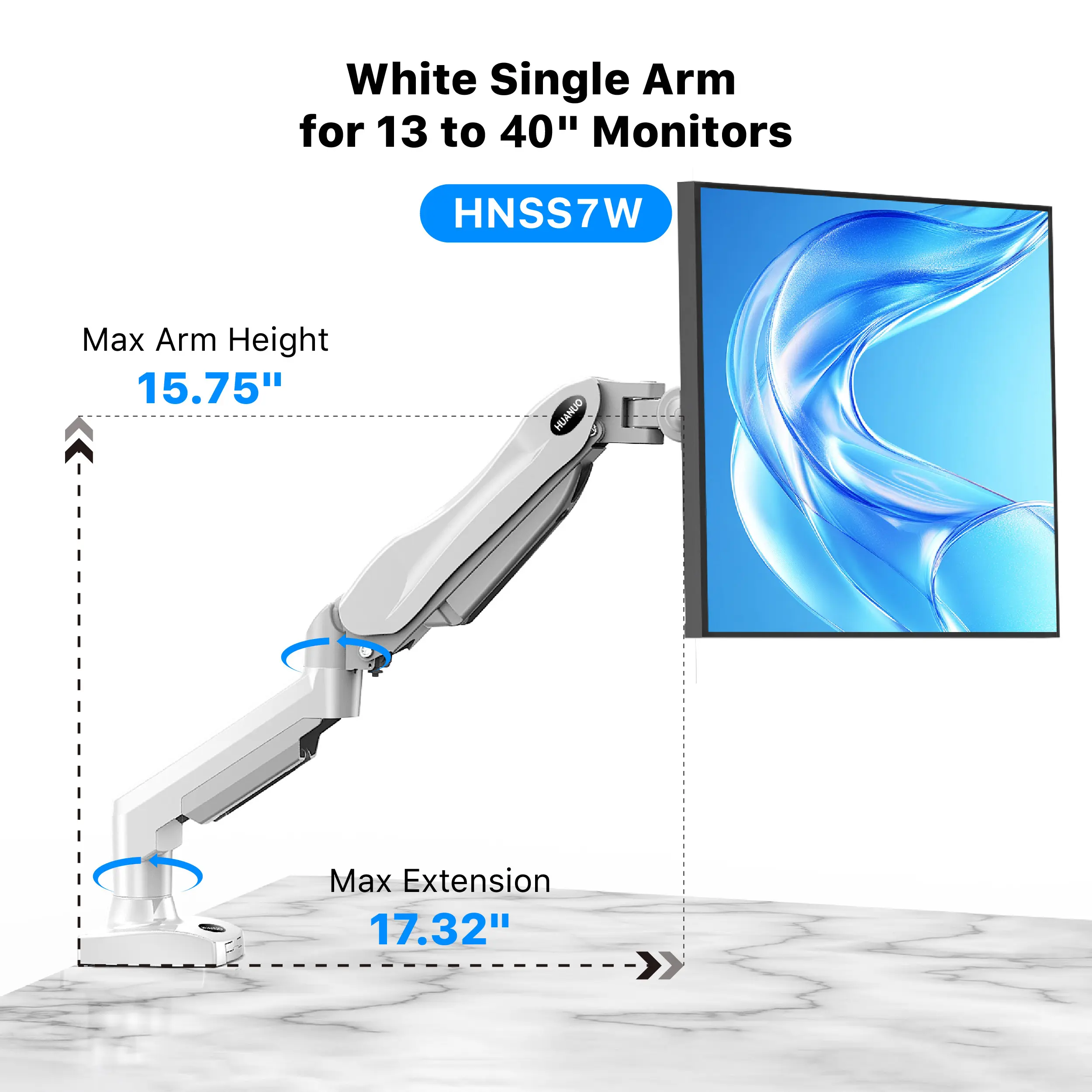 [Single Arm]-[White]-for [13-40'' Screen]-26.4lbs