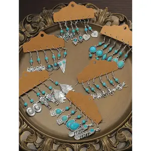 Vintage Boho Style Turquoise Texture Decorative Earrings Set, Ethnic Jewelry for Women & Men, Fashion Accessories for Party Daily Wear Decor