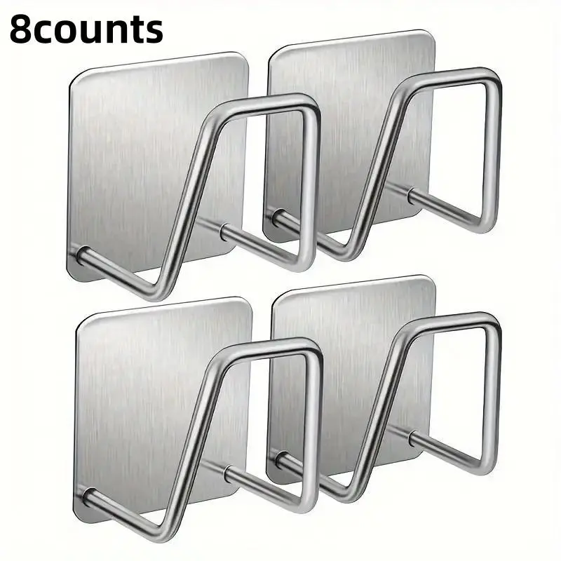 8-Piece Hook Set, Stainless Steel Sponge Holder, No-Drill Sink Drain Storage Rack, Self-Adhesive Drying Rack, Kitchen & Bathroom Organizer, Space Saving Organizer, Self Adhesive Hooks