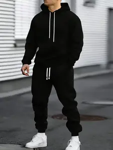 Men's Two-Piece Matching Set with Casual Hooded Long Sleeve Sweatshirt and Fitted Pants, Plain, Spring & Fall Comfortable for Everyday Wear, Outfit, Menswear