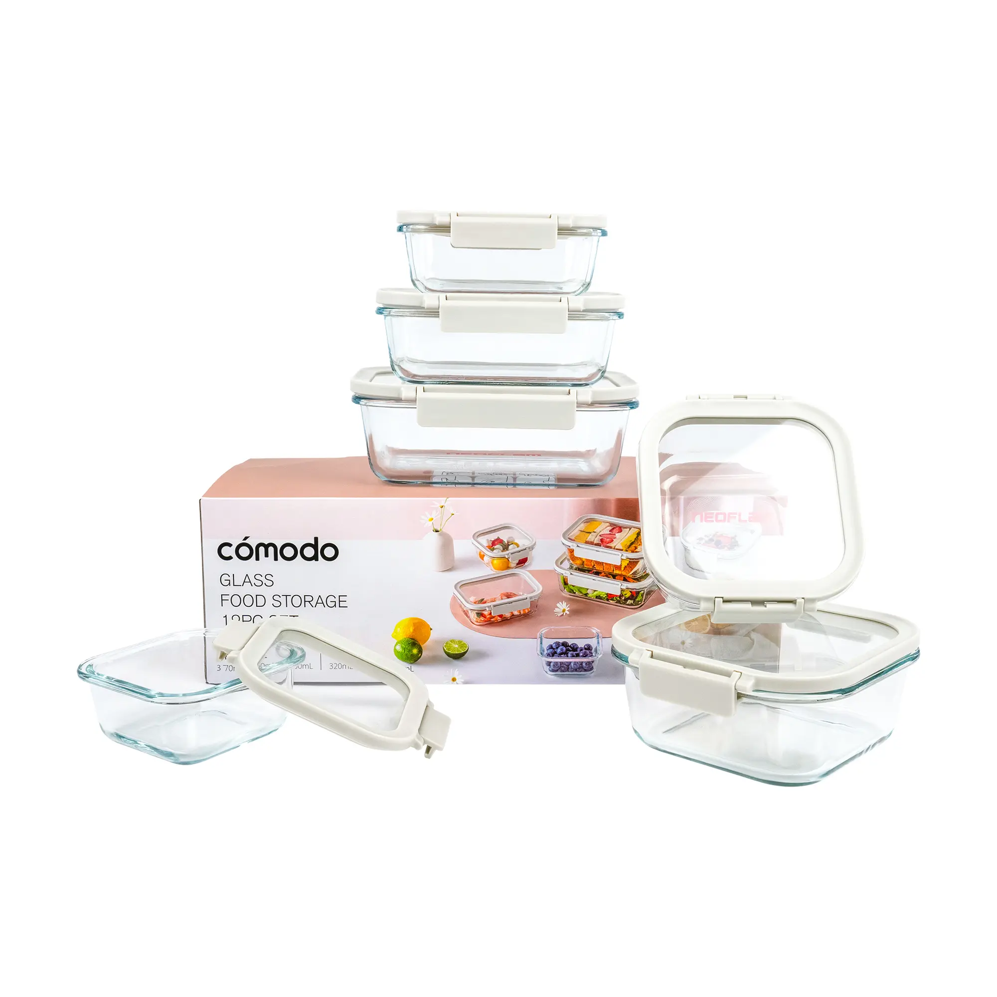 Neoflam Glass Lid Food Storage Containers (Airtight & Stackable) Neoflam Glass Lid Food Storage Containers (Airtight & Stackable)