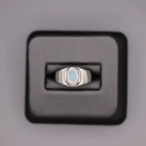 Sterling Silver Stone Ring-Oval Opal Thick Band