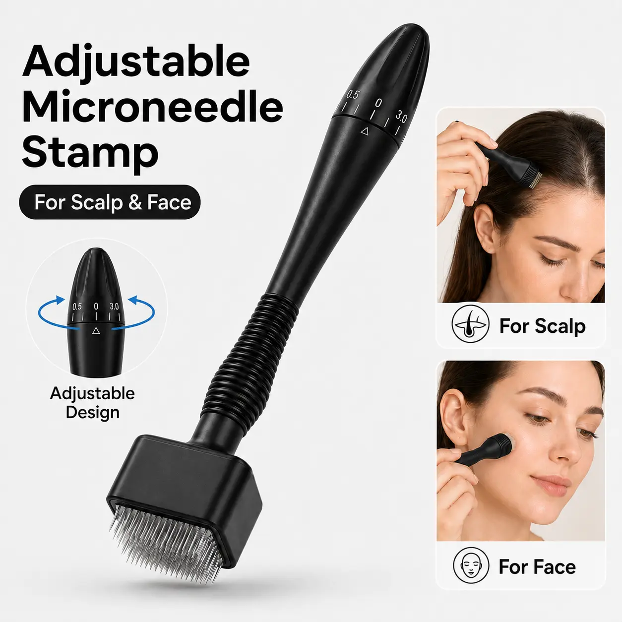 Adjustable Microneedle Stamp Tool for Scalp & Face, Stainless Steel Micro Needle Beauty Tool for At-Home Skincare Routine