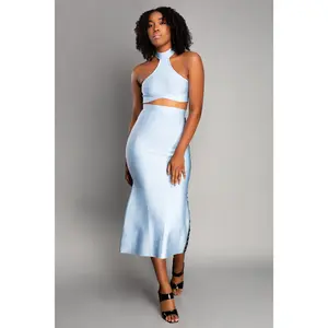 Illiana Set Garment Skirt - Sleeveless Black Halter Neck Stretchy for Women Elegant Womenswear