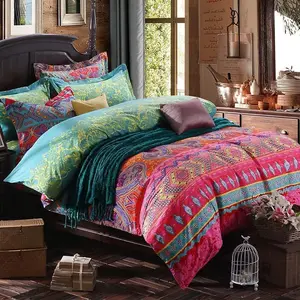 Boho King Size Comforter 3 Queen Comforter Lightweight Exotic Red Teal Bohemian Mandala Colorful Comforter for Seasons (King, Boho)